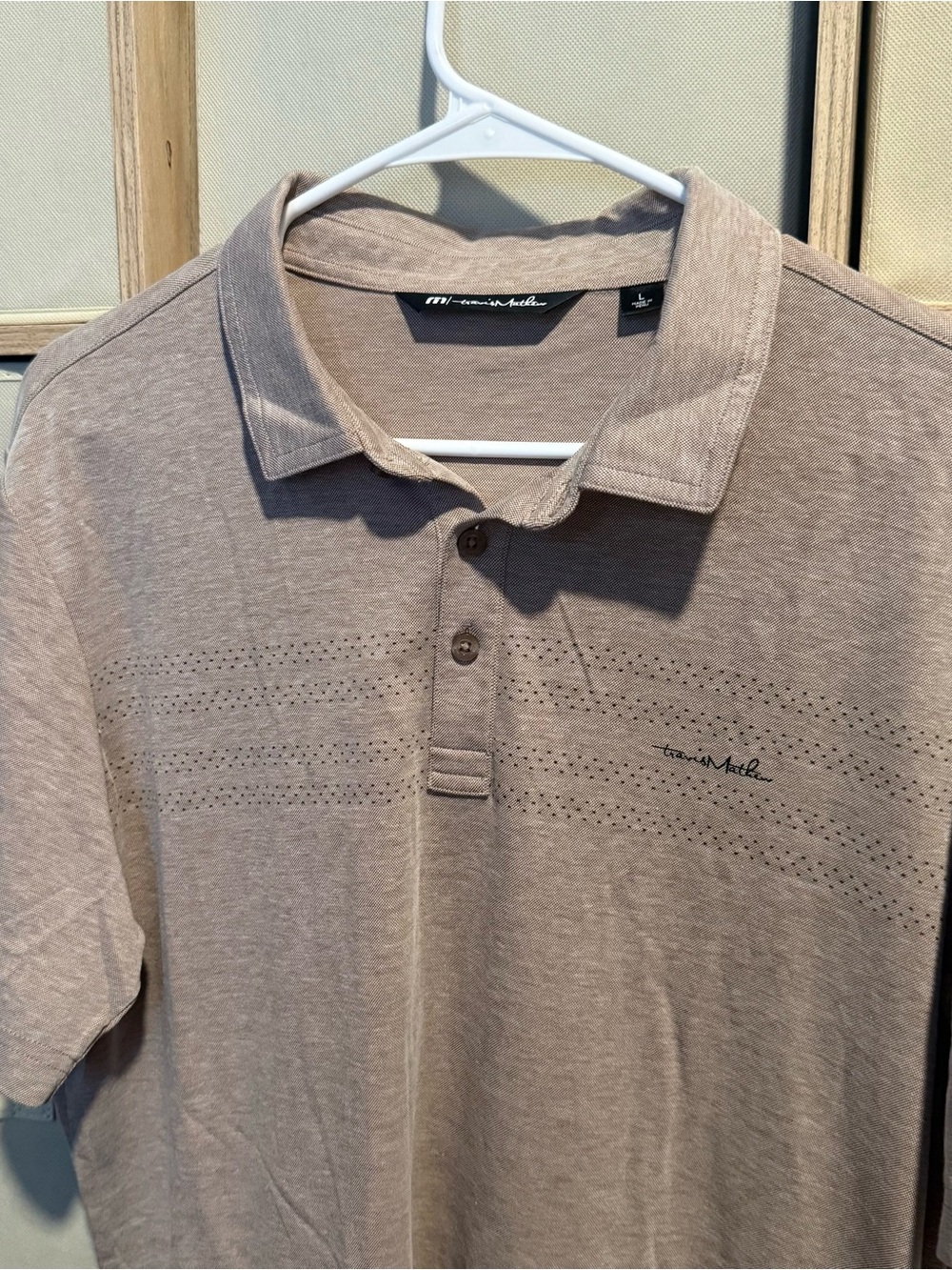 TravisMathew Men’s Large Taupe Perforated Golf Polo